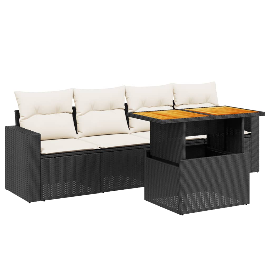 5-delige Loungeset met kussens poly rattan zwart Tuinsets | Creëer jouw Trendy Thuis | Gratis bezorgd & Retour | Trendy.nl