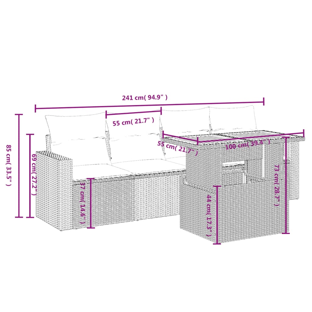 5-delige Loungeset met kussens poly rattan zwart Tuinsets | Creëer jouw Trendy Thuis | Gratis bezorgd & Retour | Trendy.nl