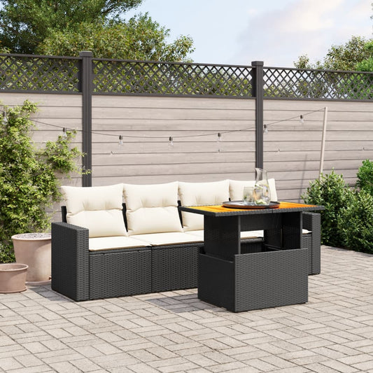 5-delige Loungeset met kussens poly rattan zwart Tuinsets | Creëer jouw Trendy Thuis | Gratis bezorgd & Retour | Trendy.nl