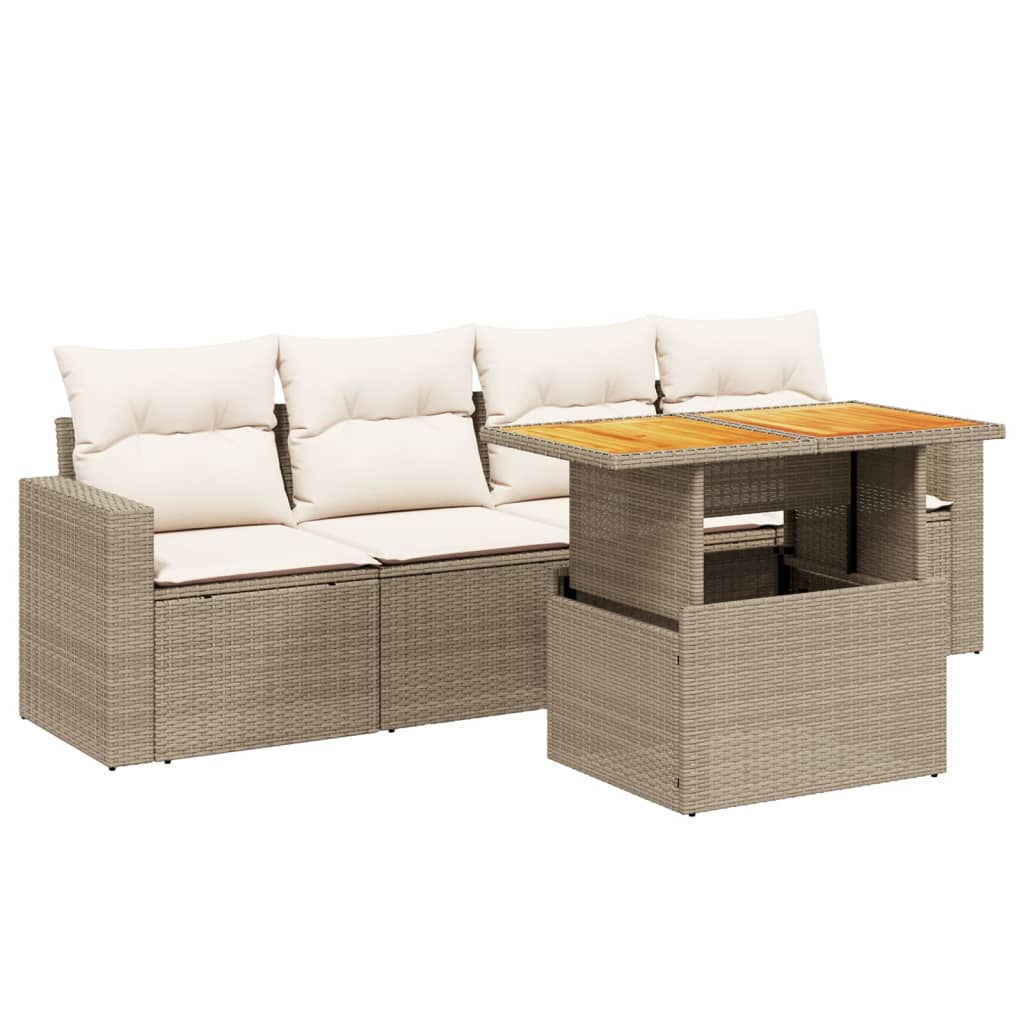 5-delige Loungeset met kussens poly rattan beige Tuinsets | Creëer jouw Trendy Thuis | Gratis bezorgd & Retour | Trendy.nl