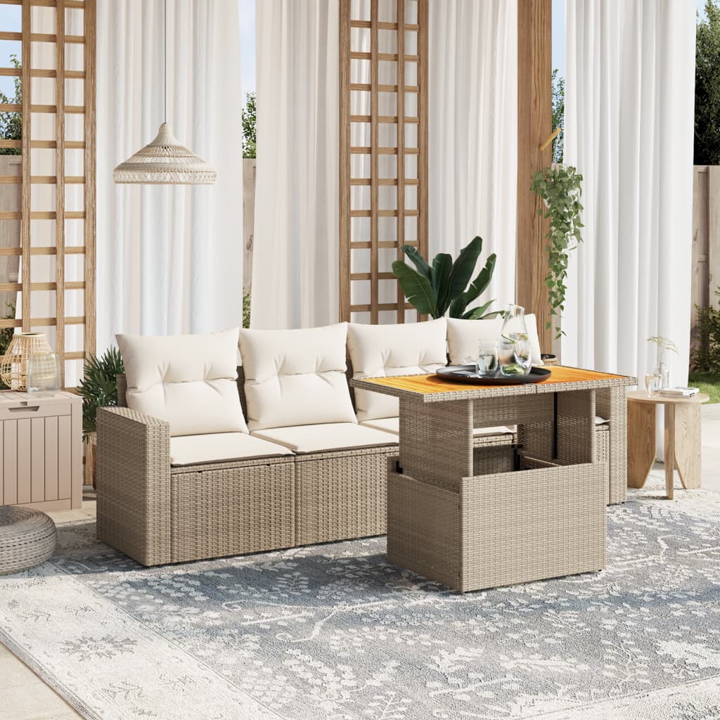 5-delige Loungeset met kussens poly rattan beige Tuinsets | Creëer jouw Trendy Thuis | Gratis bezorgd & Retour | Trendy.nl