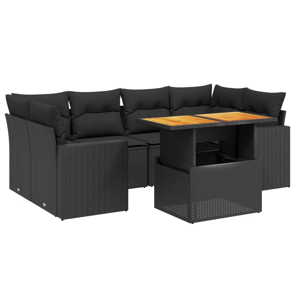 7-delige Loungeset met kussens poly rattan zwart Tuinsets | Creëer jouw Trendy Thuis | Gratis bezorgd & Retour | Trendy.nl