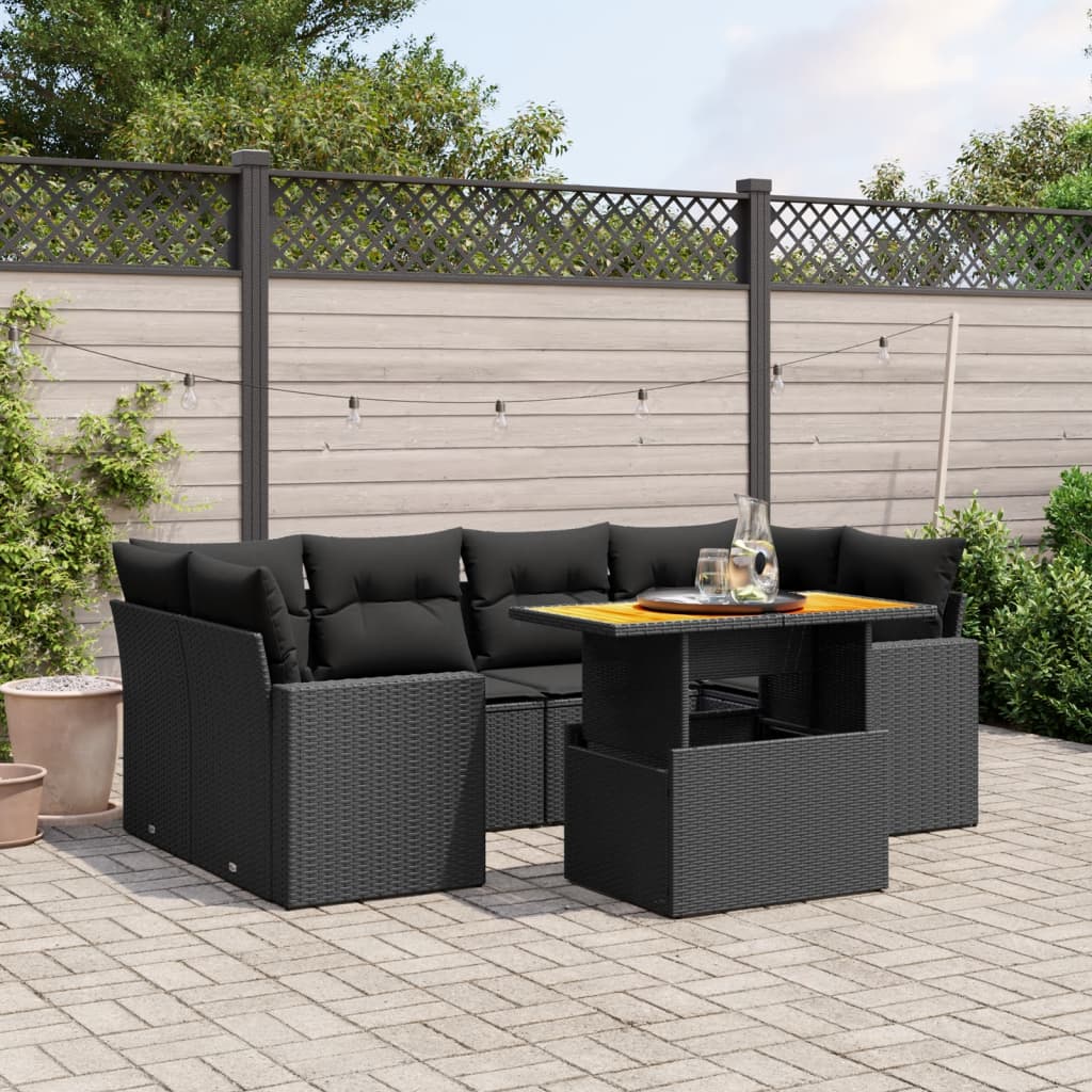 7-delige Loungeset met kussens poly rattan zwart Tuinsets | Creëer jouw Trendy Thuis | Gratis bezorgd & Retour | Trendy.nl