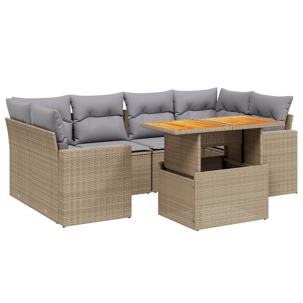 7-delige Loungeset met kussens poly rattan beige Tuinsets | Creëer jouw Trendy Thuis | Gratis bezorgd & Retour | Trendy.nl