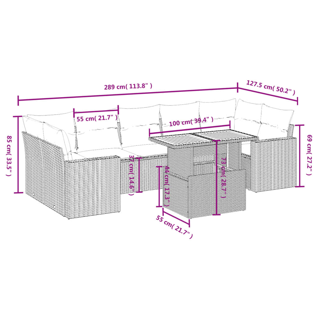 8-delige Loungeset met kussens poly rattan zwart Tuinsets | Creëer jouw Trendy Thuis | Gratis bezorgd & Retour | Trendy.nl