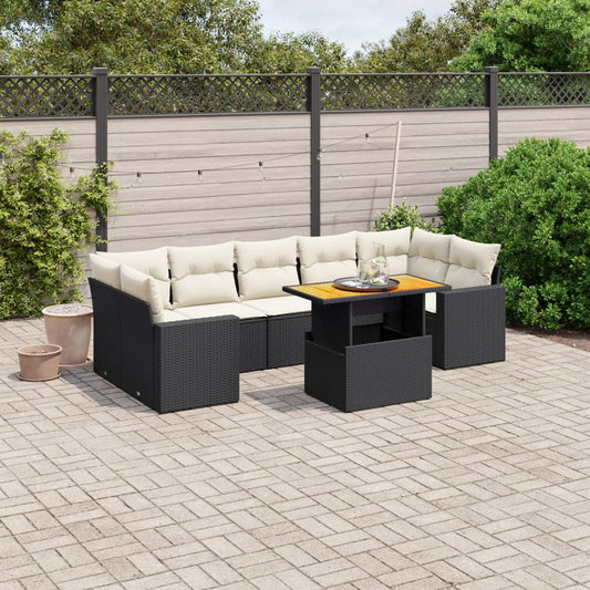 8-delige Loungeset met kussens poly rattan zwart Tuinsets | Creëer jouw Trendy Thuis | Gratis bezorgd & Retour | Trendy.nl