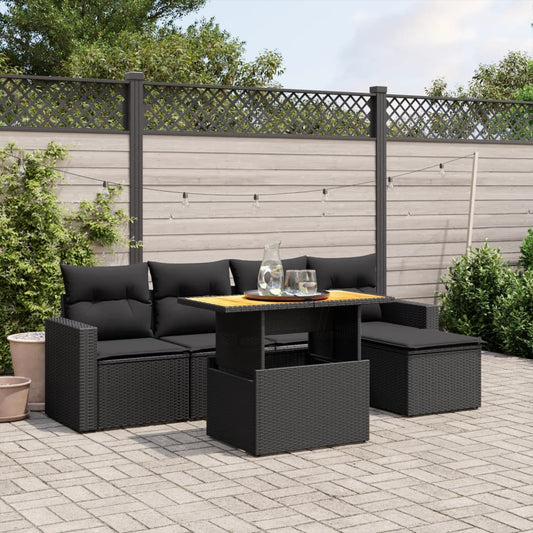 6-delige Loungeset met kussens poly rattan zwart Tuinsets | Creëer jouw Trendy Thuis | Gratis bezorgd & Retour | Trendy.nl