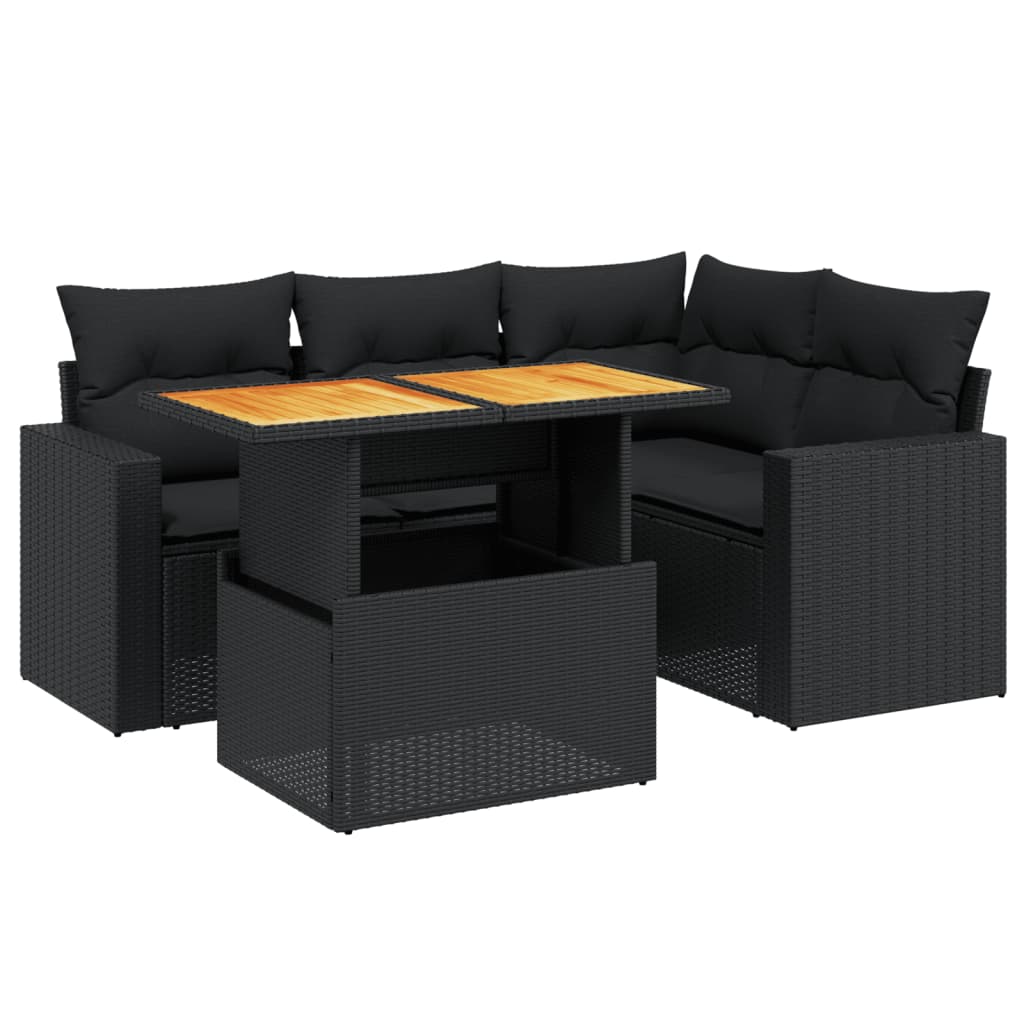 5-delige Loungeset met kussens poly rattan zwart Tuinsets | Creëer jouw Trendy Thuis | Gratis bezorgd & Retour | Trendy.nl