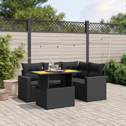 5-delige Loungeset met kussens poly rattan zwart Tuinsets | Creëer jouw Trendy Thuis | Gratis bezorgd & Retour | Trendy.nl