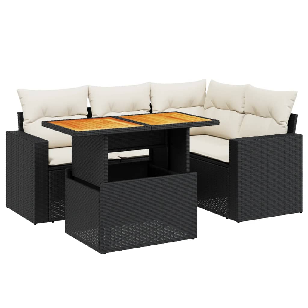 5-delige Loungeset met kussens poly rattan zwart Tuinsets | Creëer jouw Trendy Thuis | Gratis bezorgd & Retour | Trendy.nl