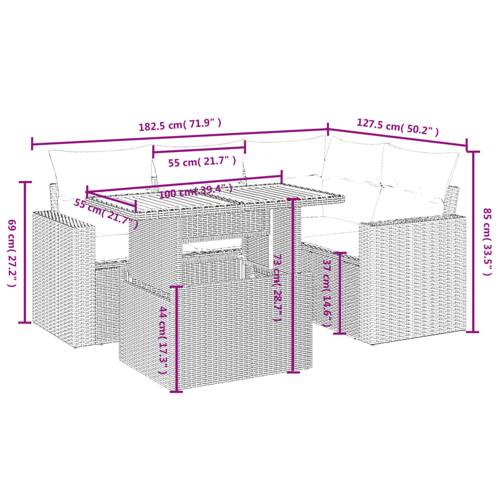 5-delige Loungeset met kussens poly rattan zwart Tuinsets | Creëer jouw Trendy Thuis | Gratis bezorgd & Retour | Trendy.nl