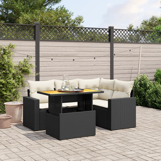 5-delige Loungeset met kussens poly rattan zwart Tuinsets | Creëer jouw Trendy Thuis | Gratis bezorgd & Retour | Trendy.nl