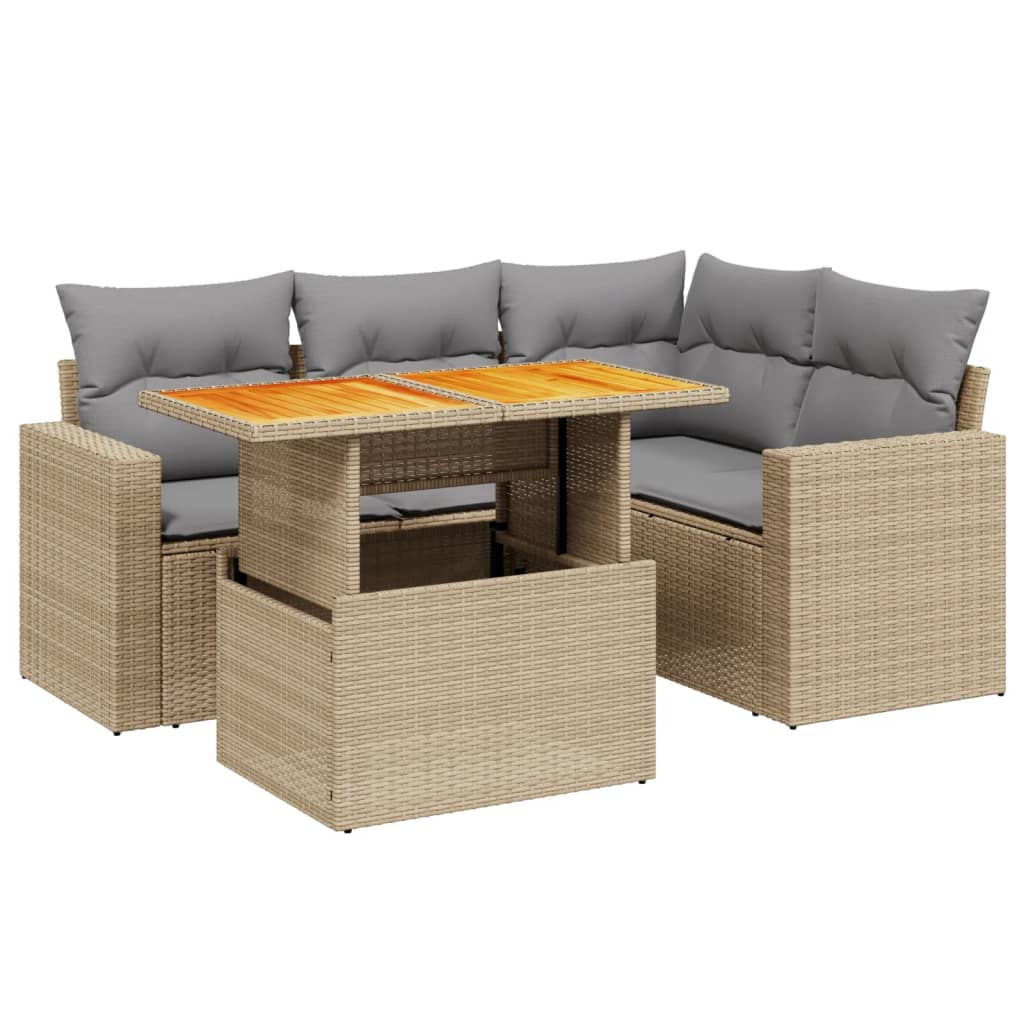 5-delige Loungeset met kussens poly rattan beige Tuinsets | Creëer jouw Trendy Thuis | Gratis bezorgd & Retour | Trendy.nl