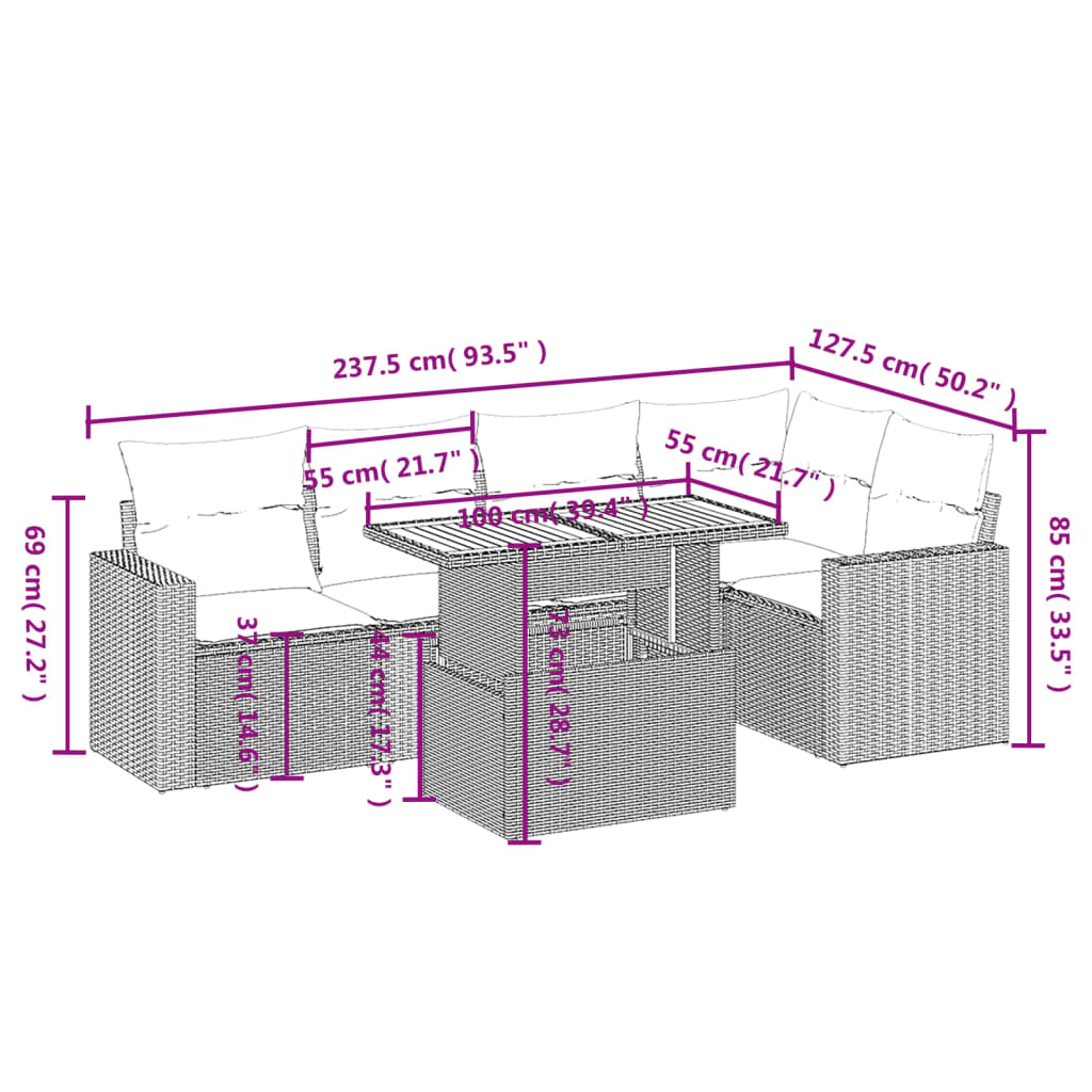 6-delige Loungeset met kussens poly rattan zwart Tuinsets | Creëer jouw Trendy Thuis | Gratis bezorgd & Retour | Trendy.nl