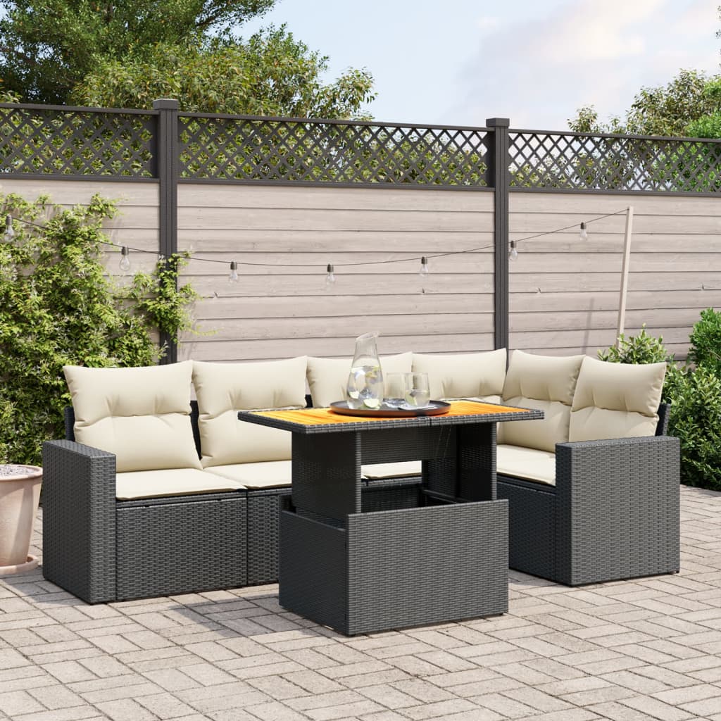 6-delige Loungeset met kussens poly rattan zwart Tuinsets | Creëer jouw Trendy Thuis | Gratis bezorgd & Retour | Trendy.nl