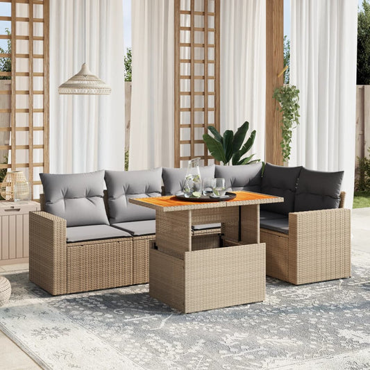 6-delige Loungeset met kussens poly rattan beige Tuinsets | Creëer jouw Trendy Thuis | Gratis bezorgd & Retour | Trendy.nl