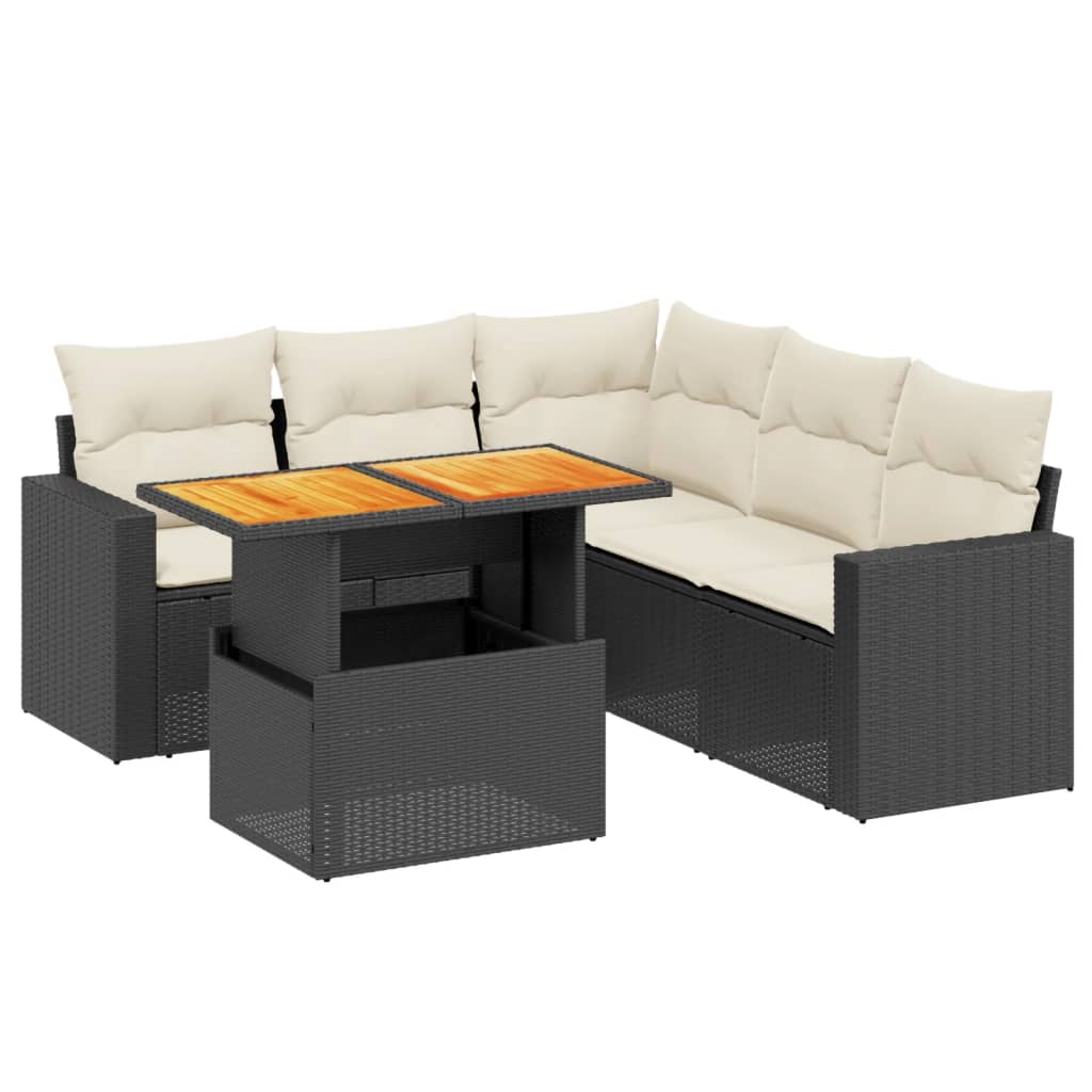 6-delige Loungeset met kussens poly rattan zwart Tuinsets | Creëer jouw Trendy Thuis | Gratis bezorgd & Retour | Trendy.nl