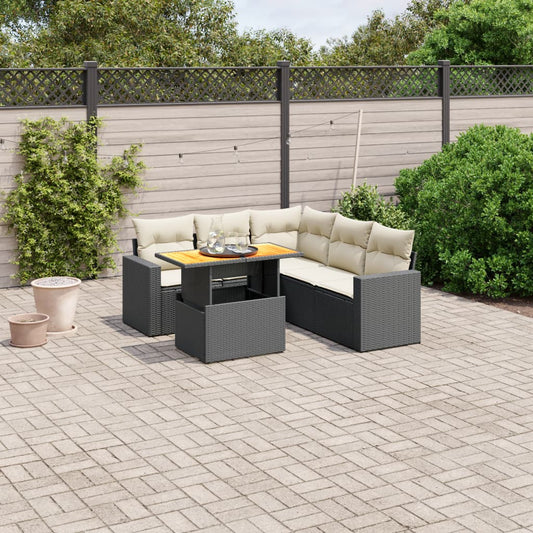 6-delige Loungeset met kussens poly rattan zwart Tuinsets | Creëer jouw Trendy Thuis | Gratis bezorgd & Retour | Trendy.nl