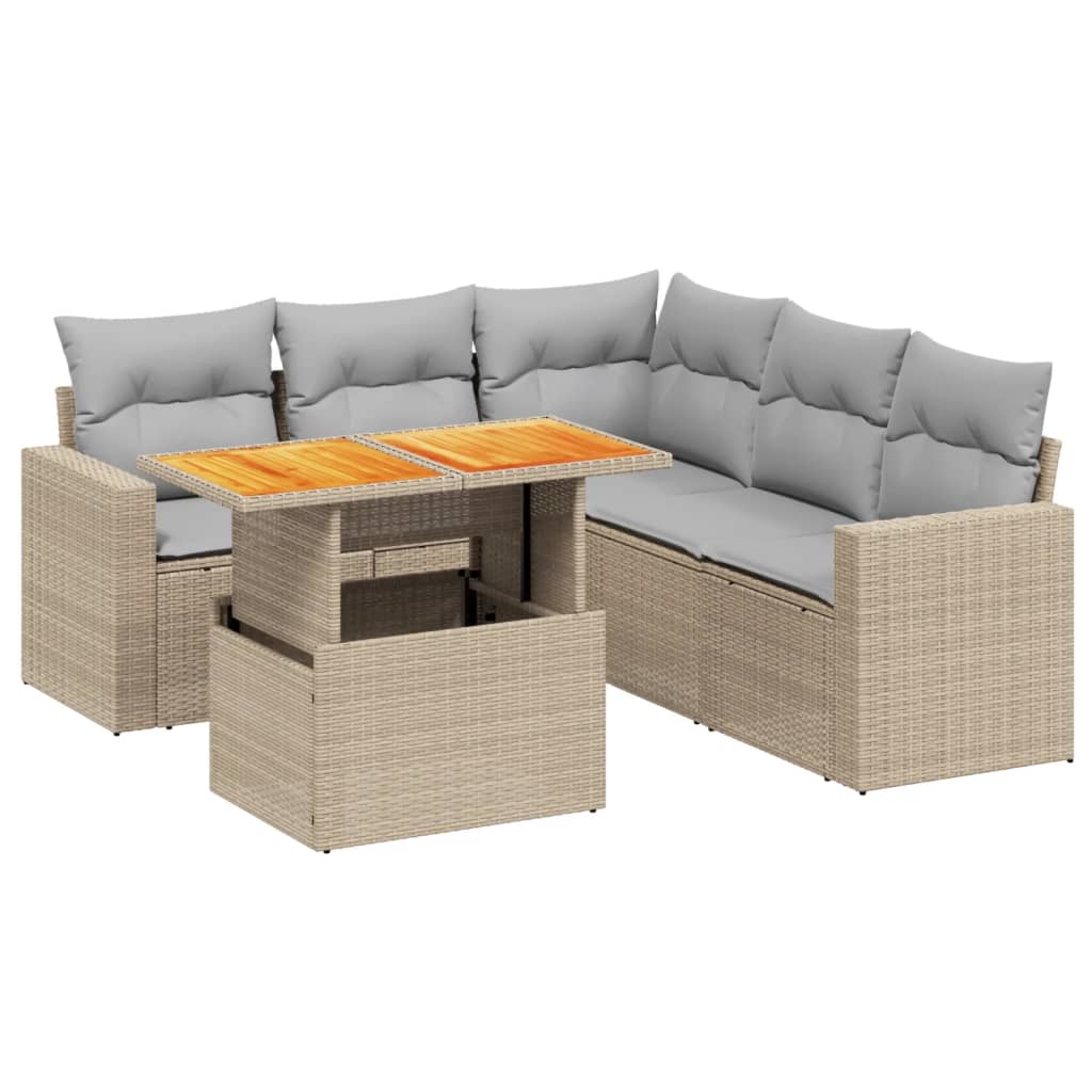 6-delige Loungeset met kussens poly rattan beige Tuinsets | Creëer jouw Trendy Thuis | Gratis bezorgd & Retour | Trendy.nl