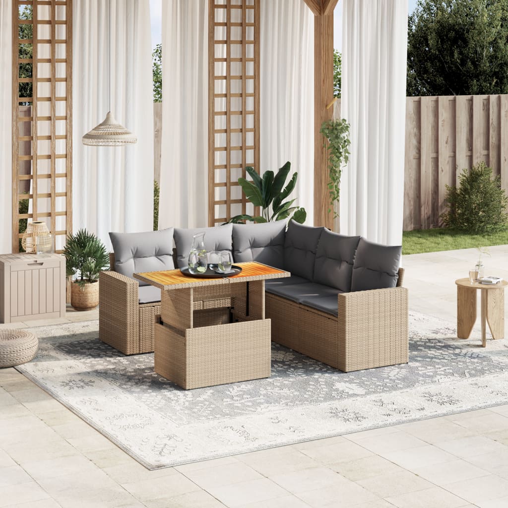 6-delige Loungeset met kussens poly rattan beige Tuinsets | Creëer jouw Trendy Thuis | Gratis bezorgd & Retour | Trendy.nl