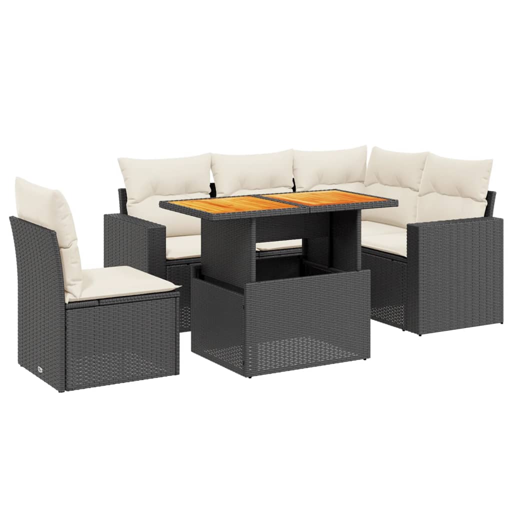 6-delige Loungeset met kussens poly rattan zwart Tuinsets | Creëer jouw Trendy Thuis | Gratis bezorgd & Retour | Trendy.nl