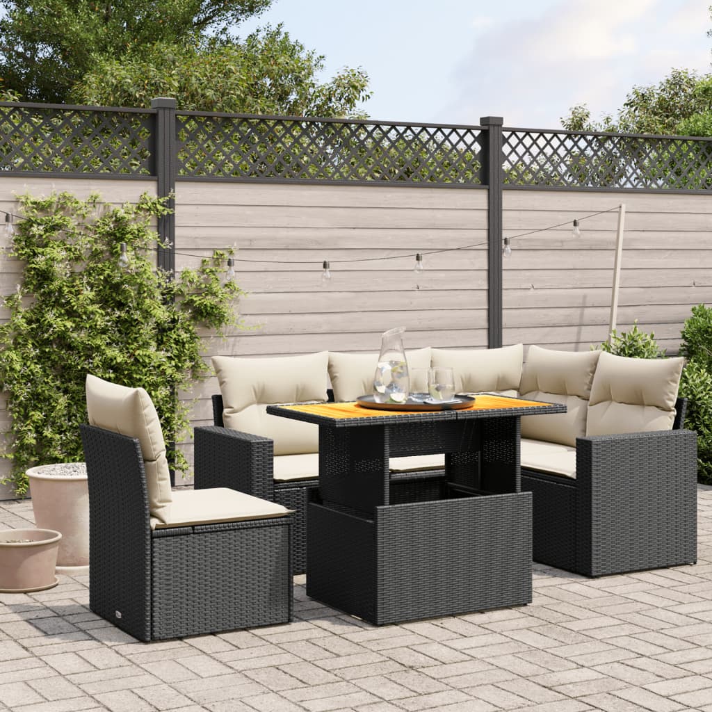 6-delige Loungeset met kussens poly rattan zwart Tuinsets | Creëer jouw Trendy Thuis | Gratis bezorgd & Retour | Trendy.nl