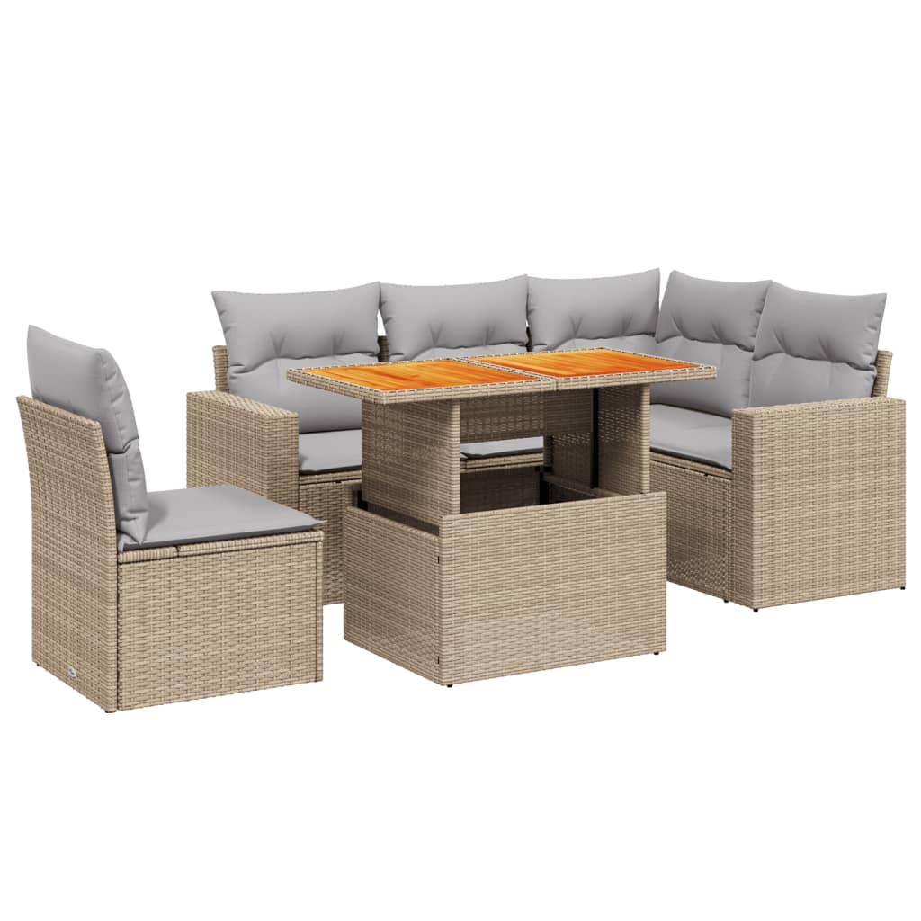 6-delige Loungeset met kussens poly rattan beige Tuinsets | Creëer jouw Trendy Thuis | Gratis bezorgd & Retour | Trendy.nl