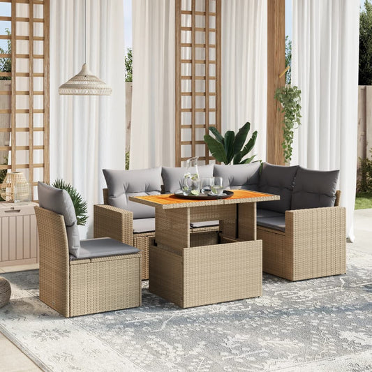 6-delige Loungeset met kussens poly rattan beige Tuinsets | Creëer jouw Trendy Thuis | Gratis bezorgd & Retour | Trendy.nl