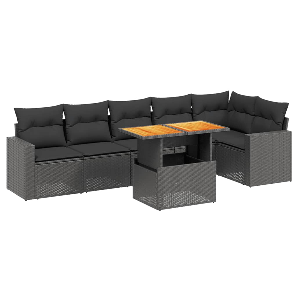 7-delige Loungeset met kussens poly rattan zwart Tuinsets | Creëer jouw Trendy Thuis | Gratis bezorgd & Retour | Trendy.nl