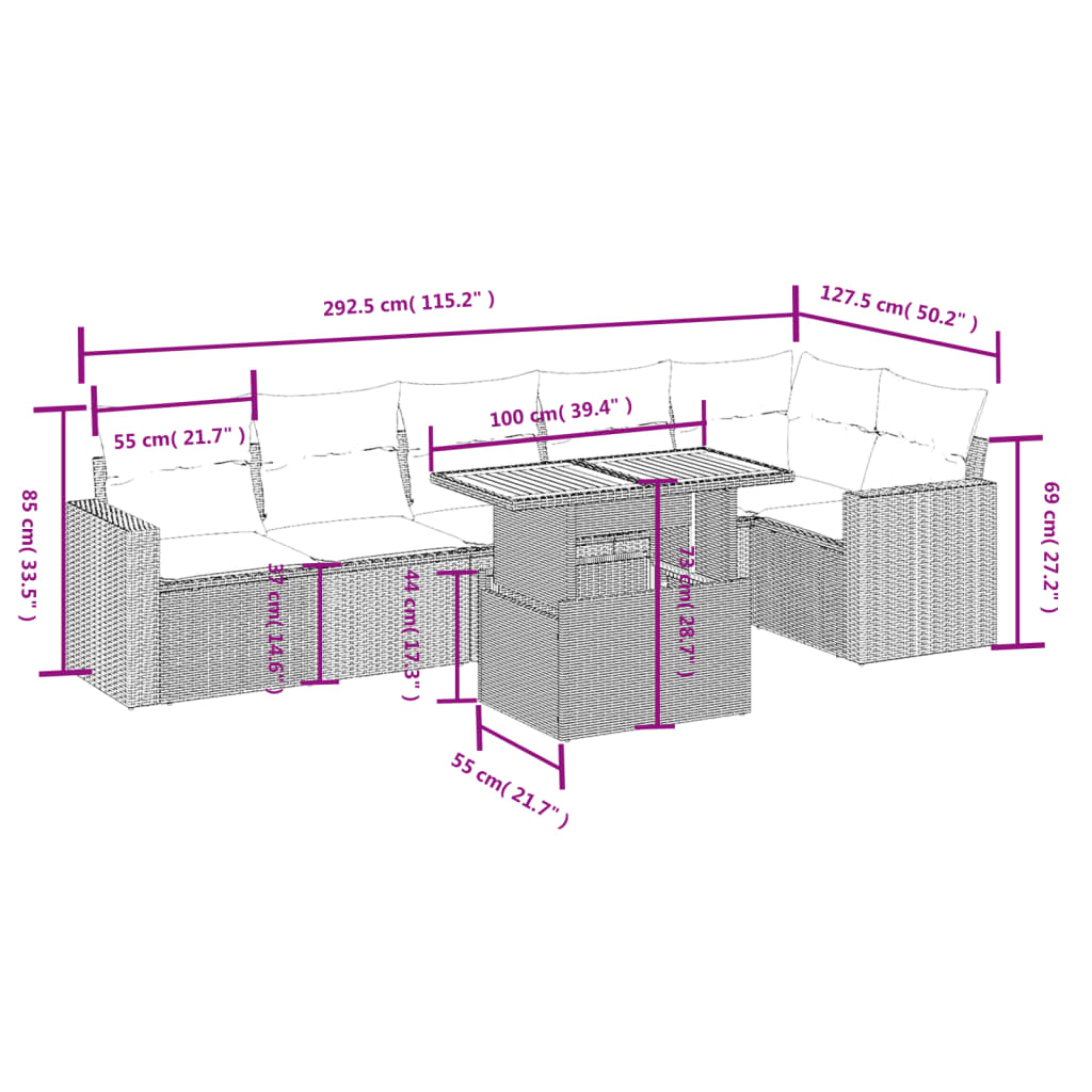 7-delige Loungeset met kussens poly rattan zwart Tuinsets | Creëer jouw Trendy Thuis | Gratis bezorgd & Retour | Trendy.nl