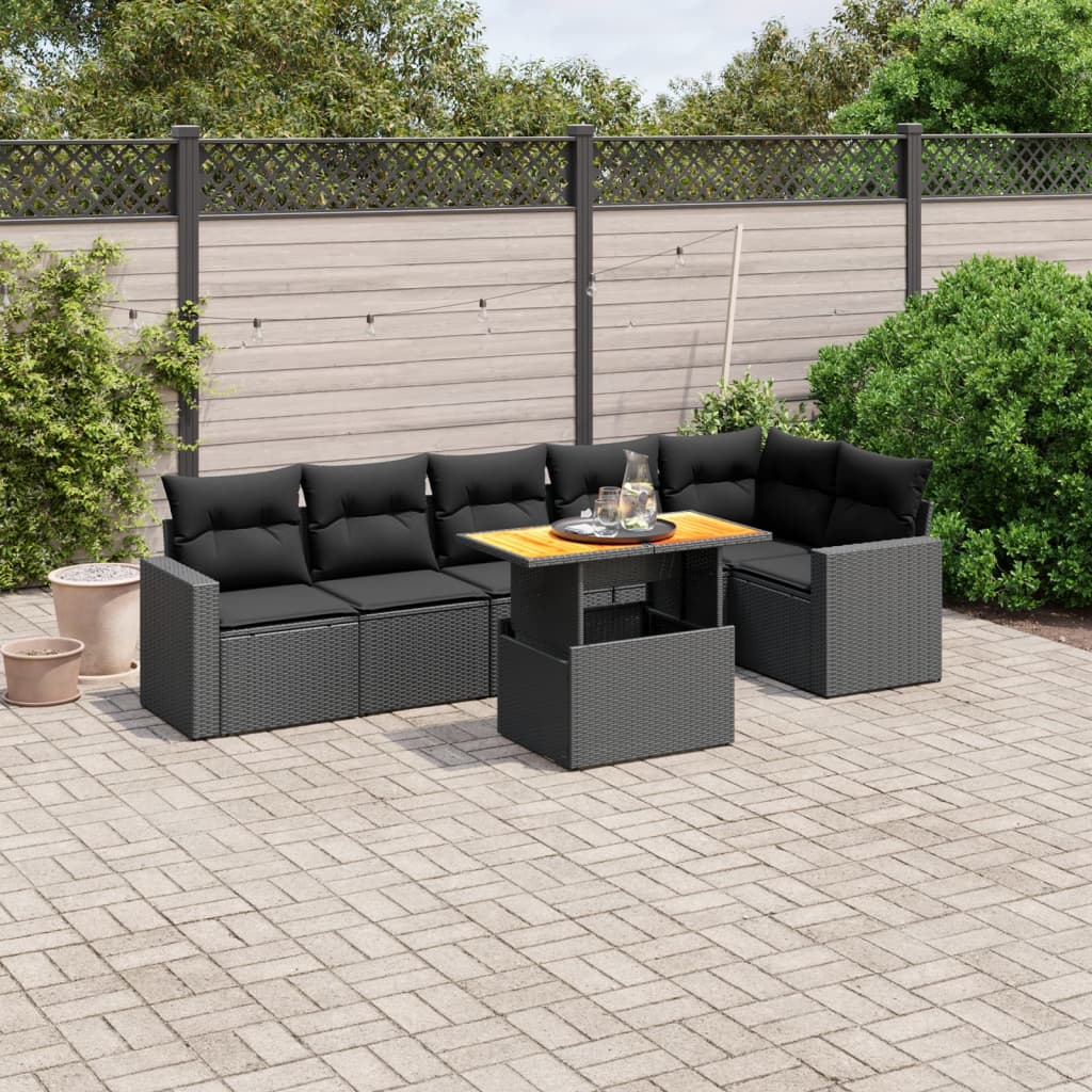 7-delige Loungeset met kussens poly rattan zwart Tuinsets | Creëer jouw Trendy Thuis | Gratis bezorgd & Retour | Trendy.nl