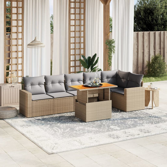 7-delige Loungeset met kussens poly rattan beige Tuinsets | Creëer jouw Trendy Thuis | Gratis bezorgd & Retour | Trendy.nl