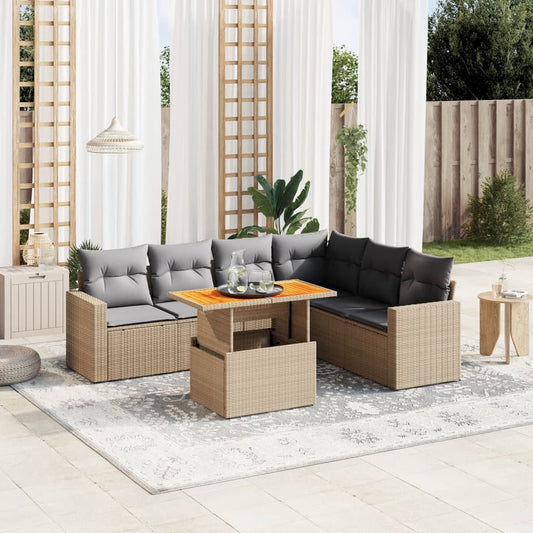 7-delige Loungeset met kussens poly rattan beige Tuinsets | Creëer jouw Trendy Thuis | Gratis bezorgd & Retour | Trendy.nl