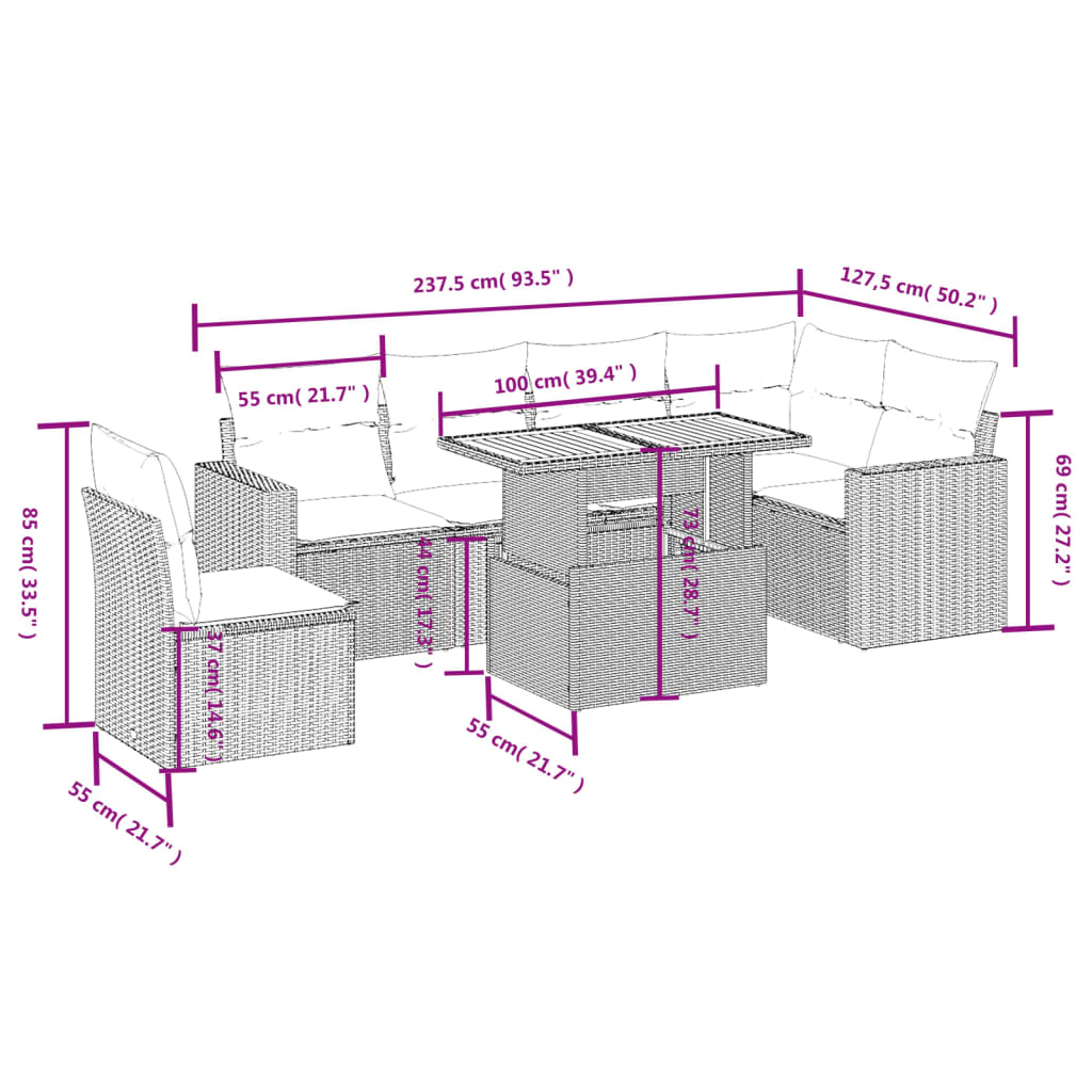 7-delige Loungeset met kussens poly rattan zwart Tuinsets | Creëer jouw Trendy Thuis | Gratis bezorgd & Retour | Trendy.nl