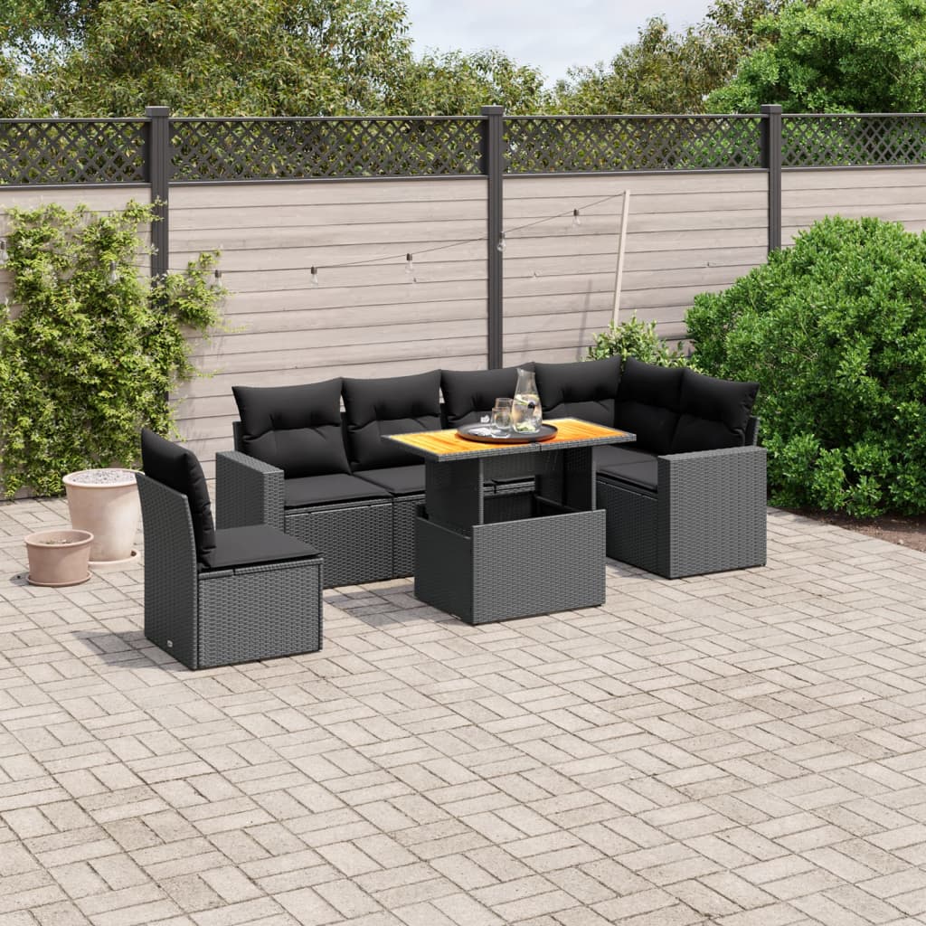 7-delige Loungeset met kussens poly rattan zwart Tuinsets | Creëer jouw Trendy Thuis | Gratis bezorgd & Retour | Trendy.nl