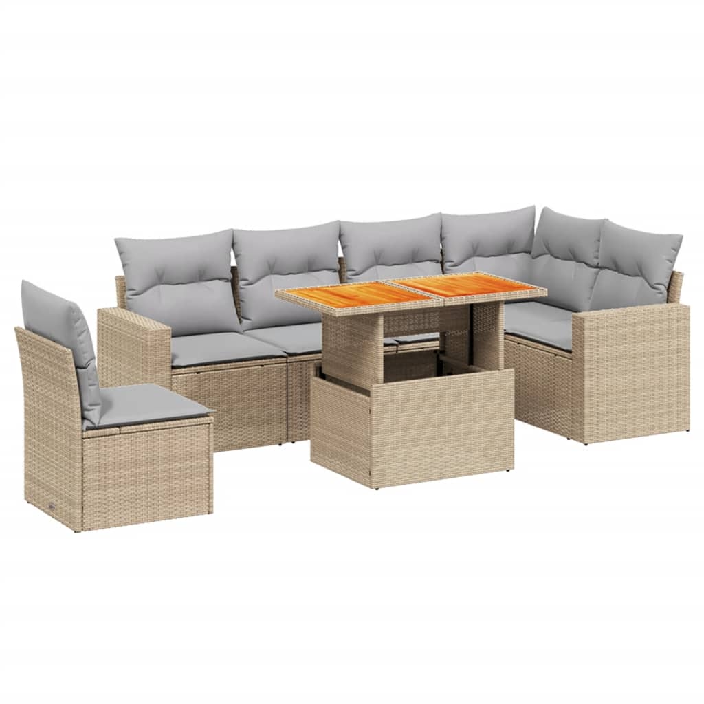 7-delige Loungeset met kussens poly rattan beige Tuinsets | Creëer jouw Trendy Thuis | Gratis bezorgd & Retour | Trendy.nl