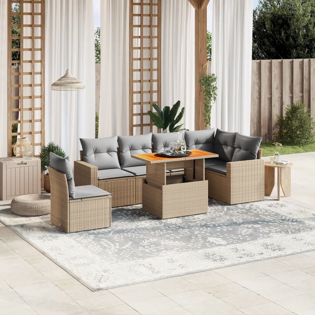 7-delige Loungeset met kussens poly rattan beige Tuinsets | Creëer jouw Trendy Thuis | Gratis bezorgd & Retour | Trendy.nl