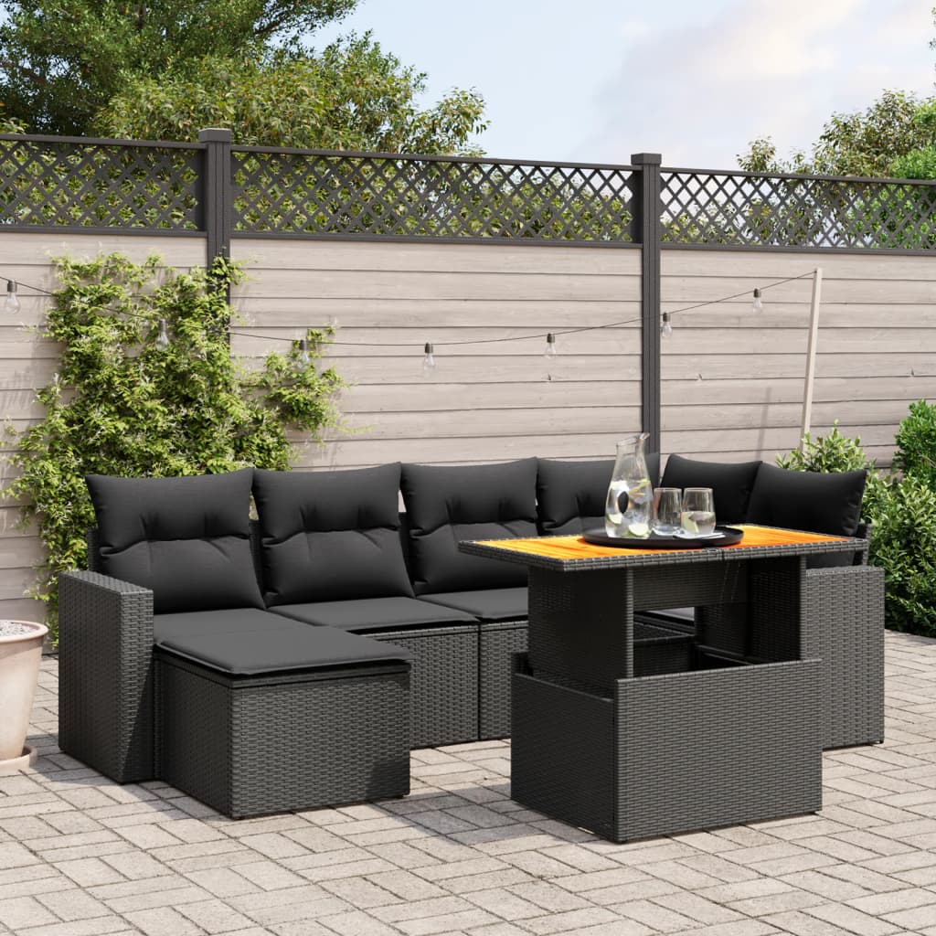 7-delige Loungeset met kussens poly rattan zwart Tuinsets | Creëer jouw Trendy Thuis | Gratis bezorgd & Retour | Trendy.nl