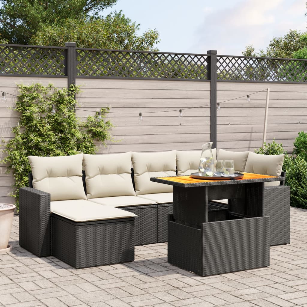 7-delige Loungeset met kussens poly rattan zwart Tuinsets | Creëer jouw Trendy Thuis | Gratis bezorgd & Retour | Trendy.nl