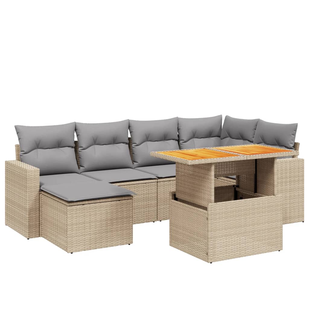 7-delige Loungeset met kussens poly rattan beige Tuinsets | Creëer jouw Trendy Thuis | Gratis bezorgd & Retour | Trendy.nl