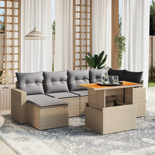 7-delige Loungeset met kussens poly rattan beige Tuinsets | Creëer jouw Trendy Thuis | Gratis bezorgd & Retour | Trendy.nl