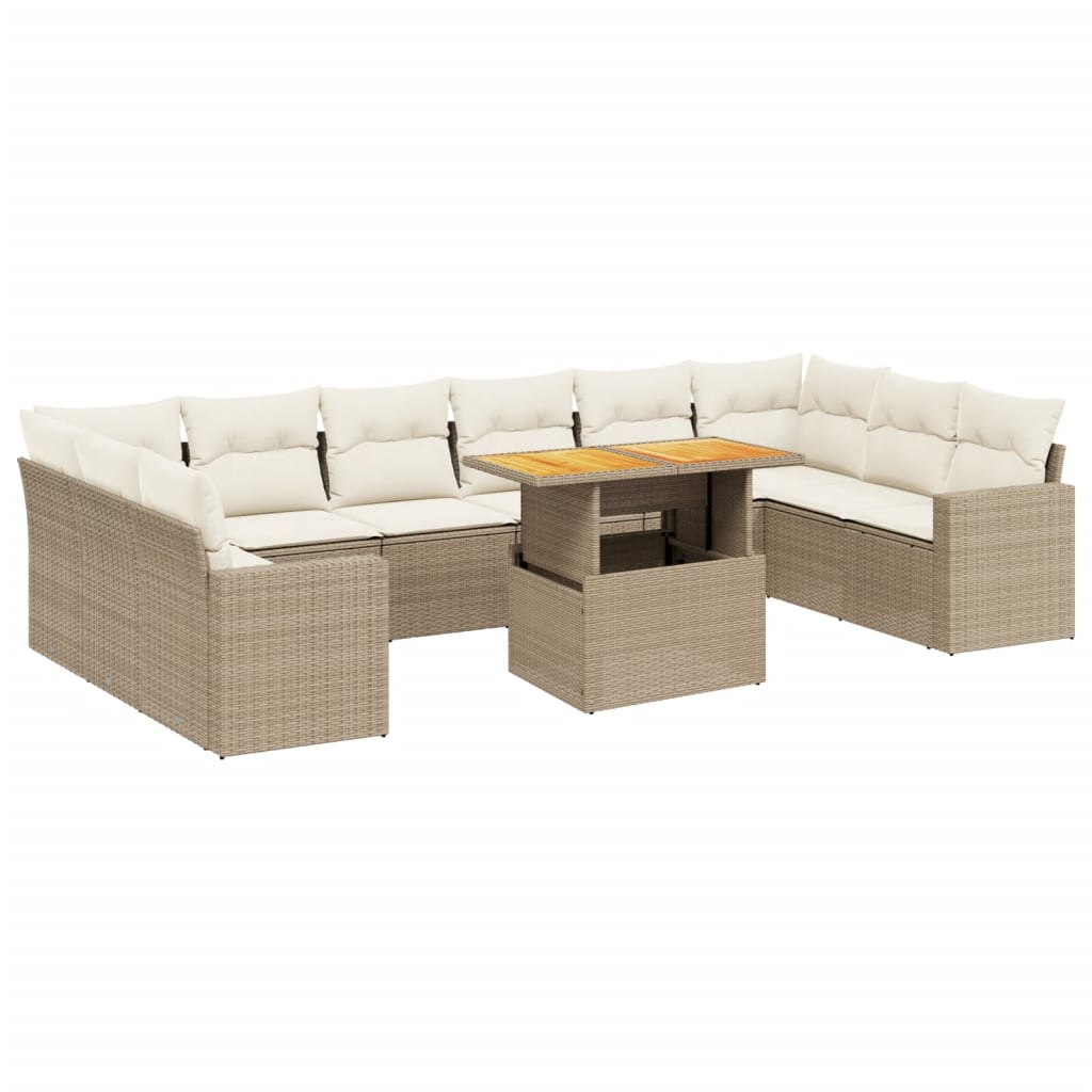 11-delige Tuinset met kussens poly rattan beige