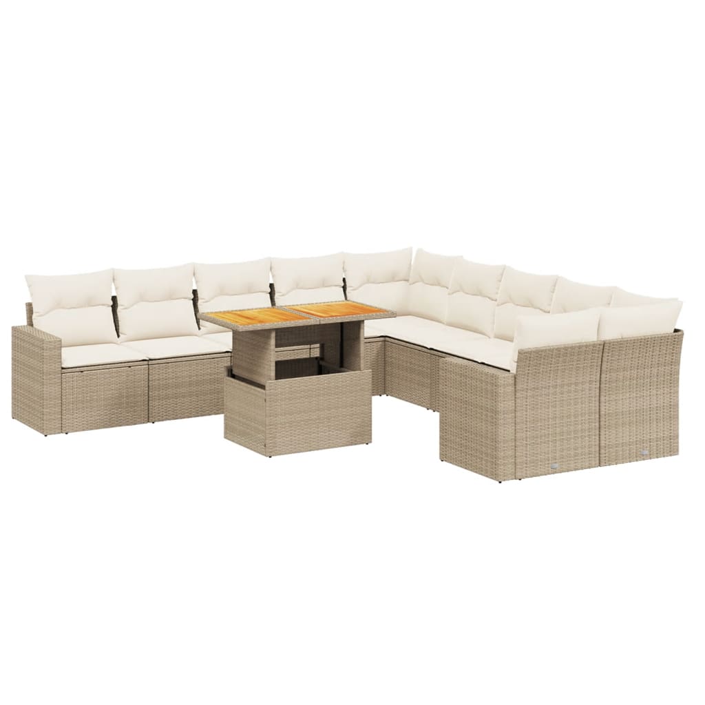 11-delige Tuinset met kussens poly rattan beige