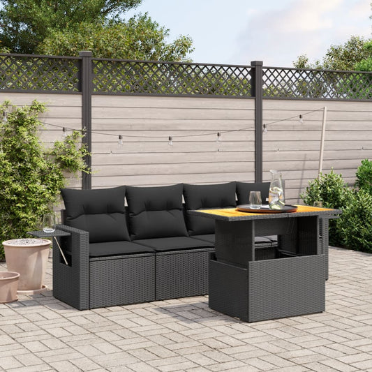 5-delige Loungeset met kussens poly rattan zwart Tuinsets | Creëer jouw Trendy Thuis | Gratis bezorgd & Retour | Trendy.nl