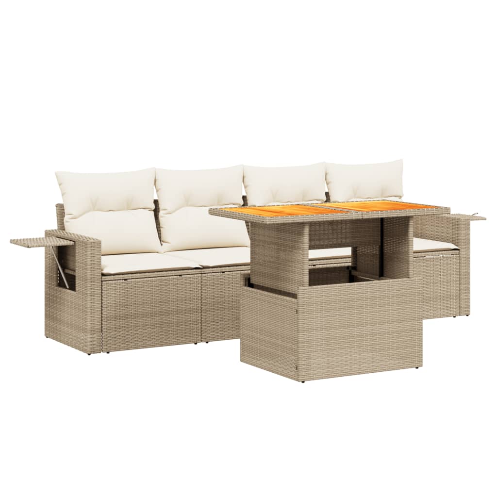 5-delige Loungeset met kussens poly rattan beige Tuinsets | Creëer jouw Trendy Thuis | Gratis bezorgd & Retour | Trendy.nl