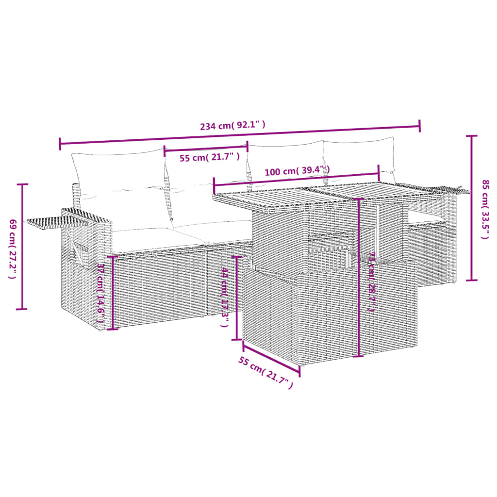 5-delige Loungeset met kussens poly rattan beige Tuinsets | Creëer jouw Trendy Thuis | Gratis bezorgd & Retour | Trendy.nl