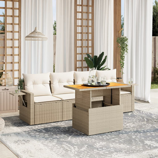 5-delige Loungeset met kussens poly rattan beige Tuinsets | Creëer jouw Trendy Thuis | Gratis bezorgd & Retour | Trendy.nl