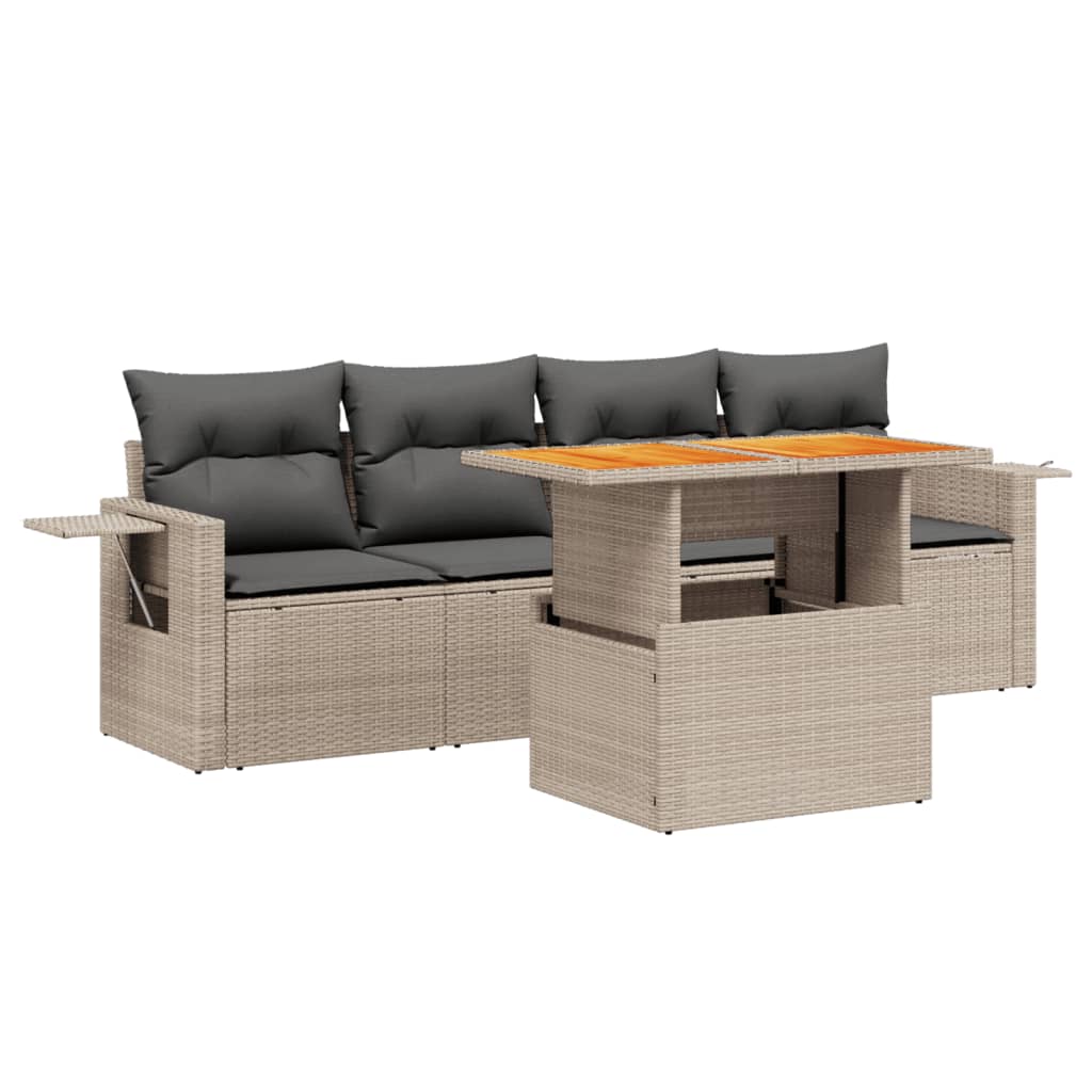 5-delige Loungeset met kussens poly rattan grijs Tuinsets | Creëer jouw Trendy Thuis | Gratis bezorgd & Retour | Trendy.nl