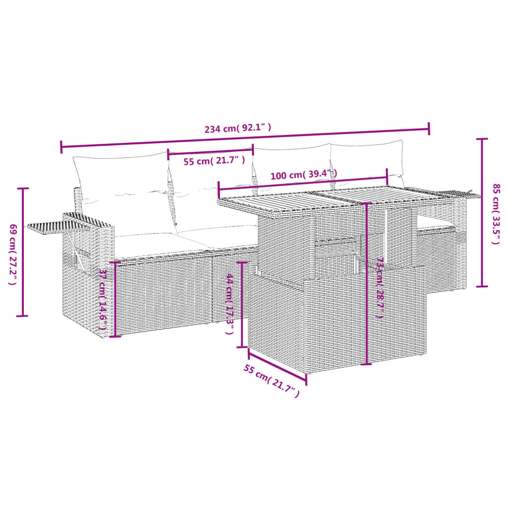 5-delige Loungeset met kussens poly rattan grijs Tuinsets | Creëer jouw Trendy Thuis | Gratis bezorgd & Retour | Trendy.nl