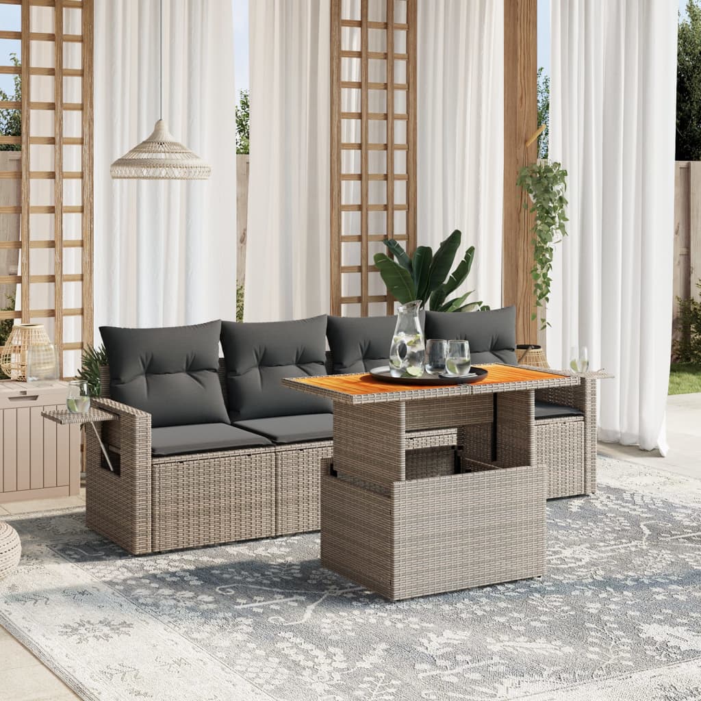 5-delige Loungeset met kussens poly rattan grijs Tuinsets | Creëer jouw Trendy Thuis | Gratis bezorgd & Retour | Trendy.nl